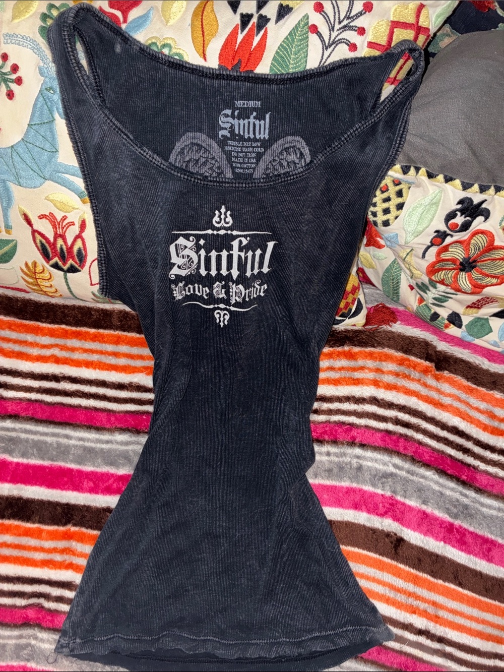 Sinful Black Graphic Gothic Logo Tank